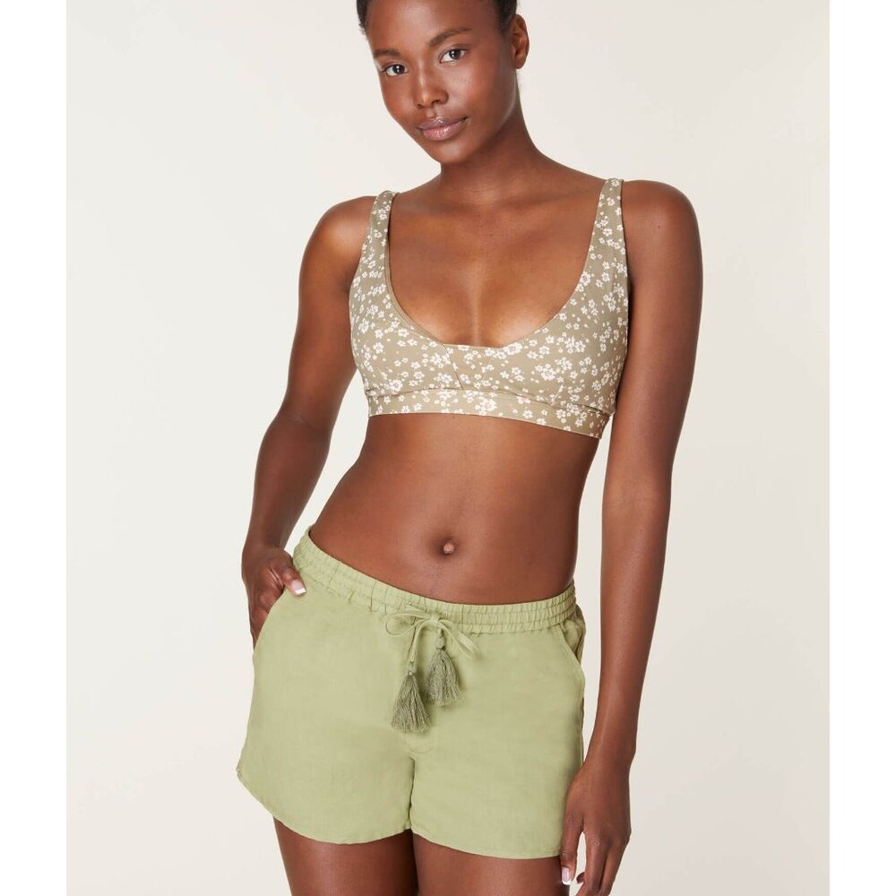 Andie Swim The Graciosa Short Women's Sz Small Ivy Green Linen Blend Tassel Ties - Picture 15 of 16